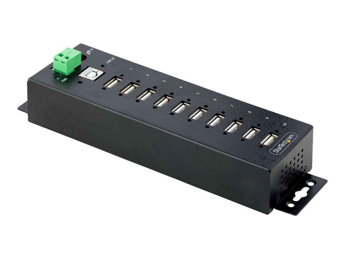 StarTech.com 10-Port Industrial USB 2.0 Hub, Rugged USB Hub w/15kV Air/8kV Contact ESD Level 4 Protection, DIN/Wall/Desk Mountable USB-A Hub, Multiport USB Hub with Locking Ports - Metal Construction (USB210AIND-USB-A-HUB)