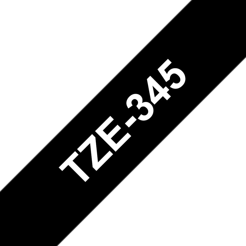 Brother TZe-345 - Selbstklebend - Weiß auf Schwarz - Rolle (1,8 cm x 8 m)