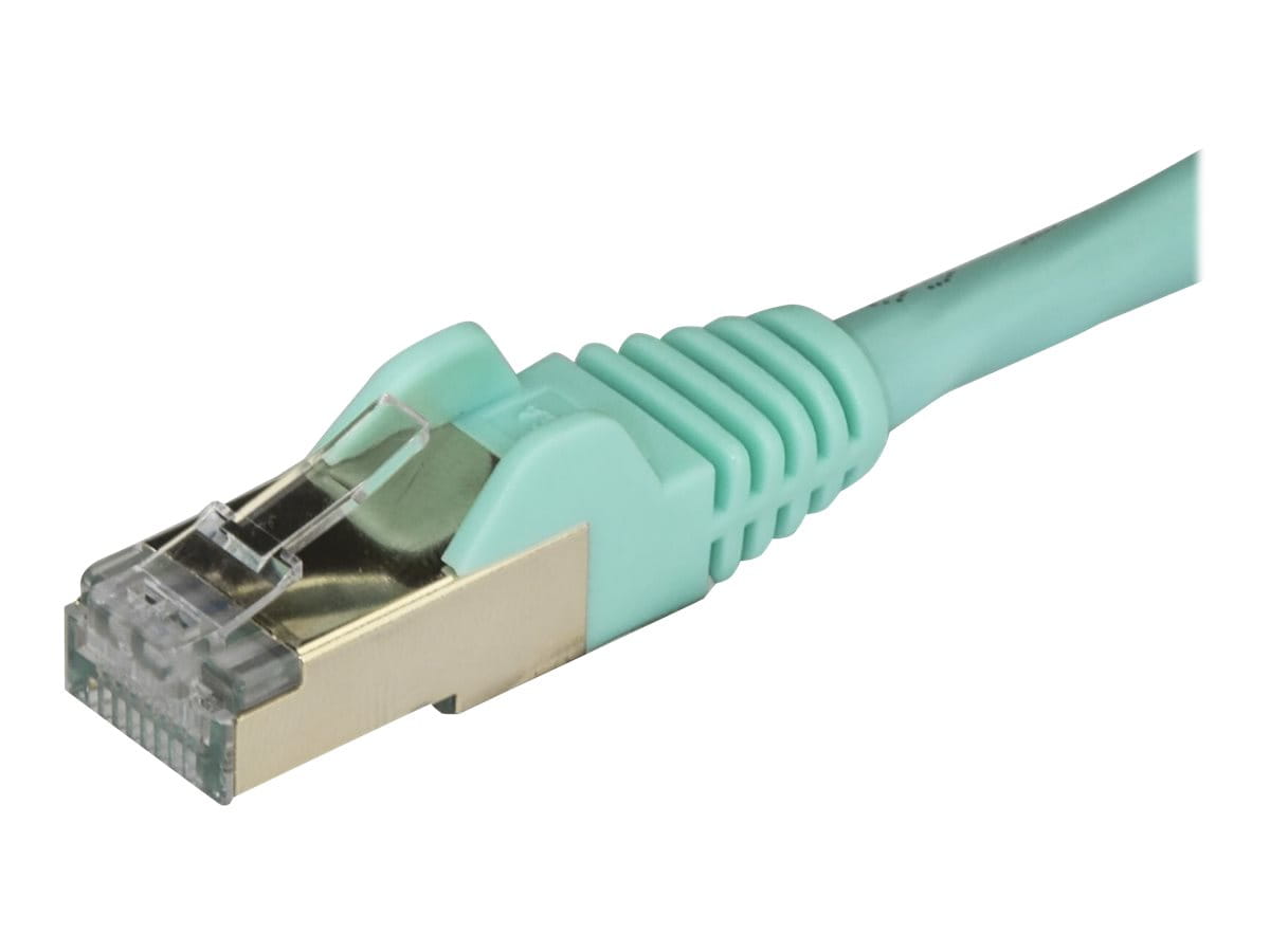 StarTech.com 50cm CAT6A Ethernet Cable, 10 Gigabit Shielded Snagless RJ45 100W PoE Patch Cord, CAT 6A 10GbE STP Network Cable w/Strain Relief, Aqua, Fluke Tested/UL Certified Wiring/TIA - Category 6A - 26AWG (6ASPAT50CMAQ)