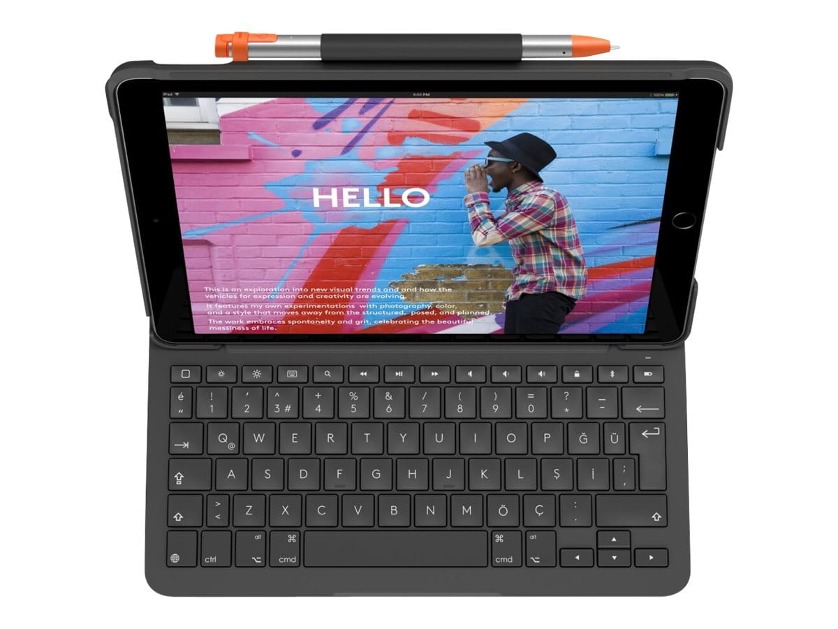 Logitech Slim Folio - Tastatur und Foliohülle - kabellos - Bluetooth LE - QWERTY - GB - Oxford Gray - für Apple 10.9-inch iPad (10. Generation)