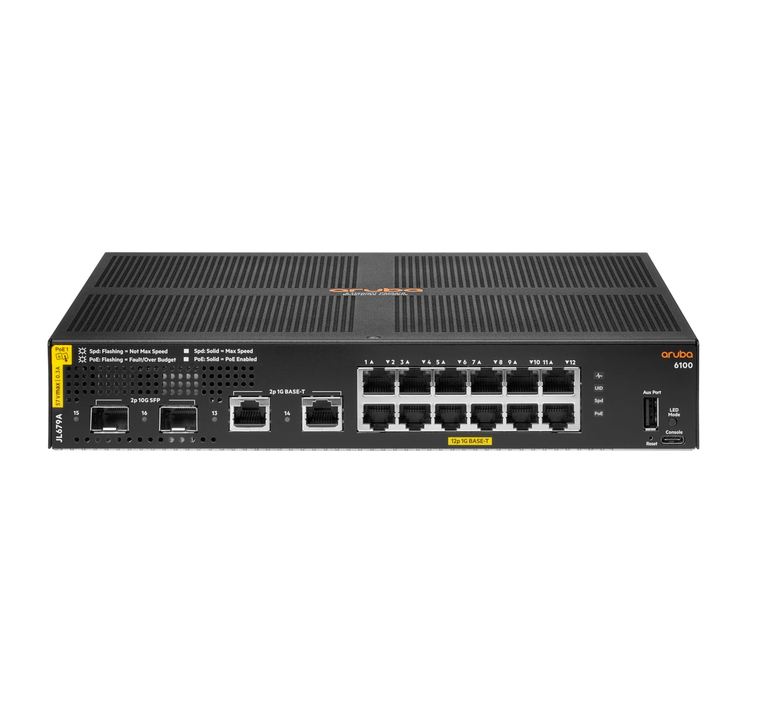 HPE Aruba 6100 12G Class4 PoE 2G/2SFP+ 139W Switch - Switch - managed - 12 x 10/100/1000 (PoE+)