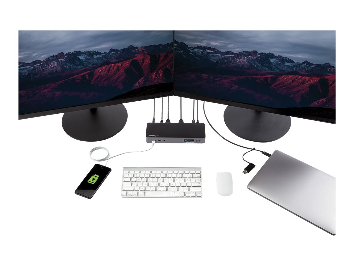 StarTech.com USB-A & USB-C Docking station - Hybrid Universal Laptop Dockingstation für zwei Monitoren 4K60Hz HDMI & DP - USB 3.1 Hub, GbE - 60W Power Delivery - Windows, Mac & Chrome (DK30C2DPPDUE)