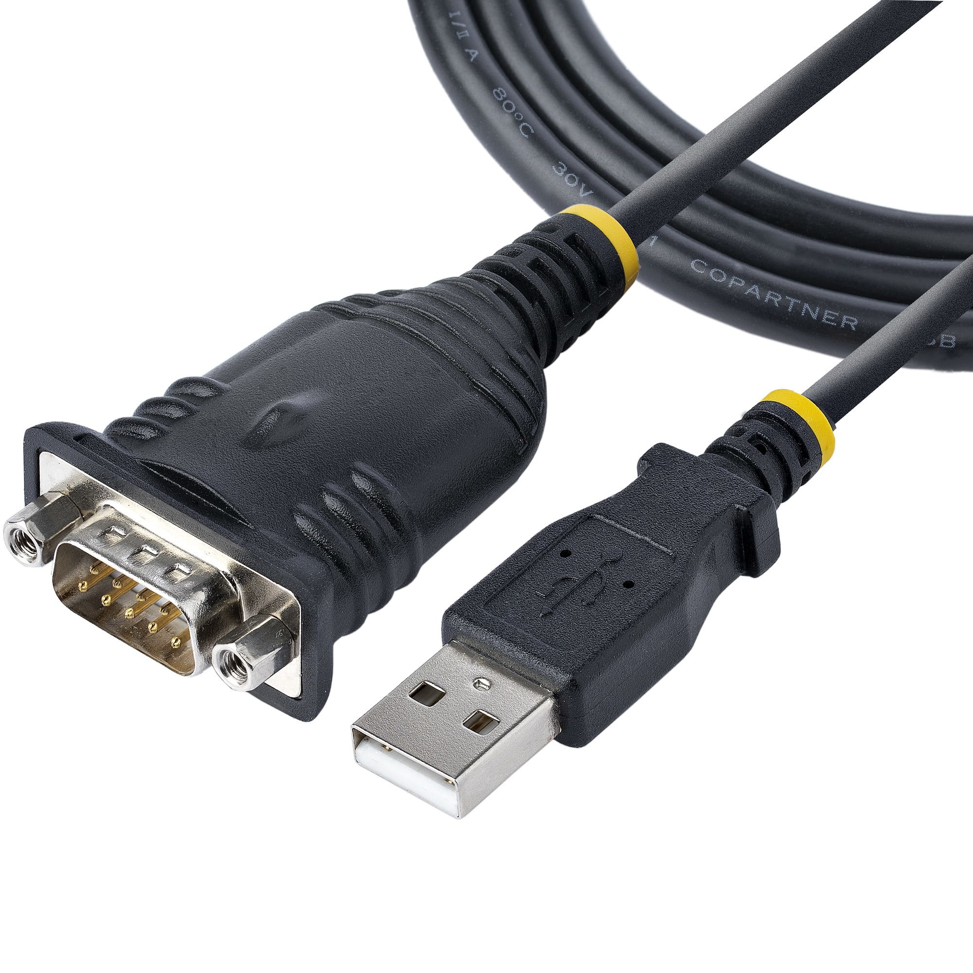 StarTech.com 3ft (1m) USB to Serial Cable, DB9 Male RS232 to USB Converter, USB to Serial Adapter for PLC/Printer/Scanner/Network Switches, USB to COM Port Adapter - Prolific IC, Automatic Handshake, Windows/macOS (1P3FP-USB-SERIAL)