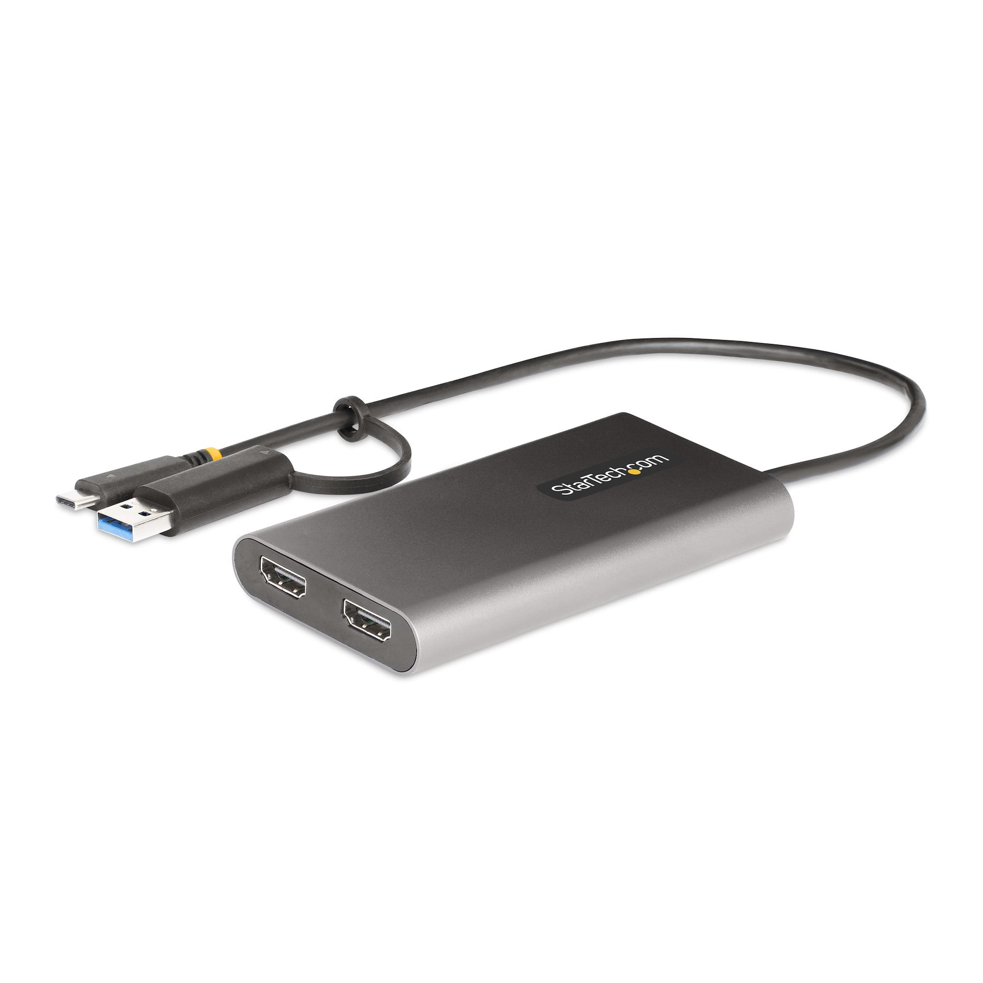 StarTech.com USB-C to Dual-HDMI Adapter, USB-C or A to 2x HDMI, 4K 60Hz, 100W PD Pass-Through, 1ft (30cm)
