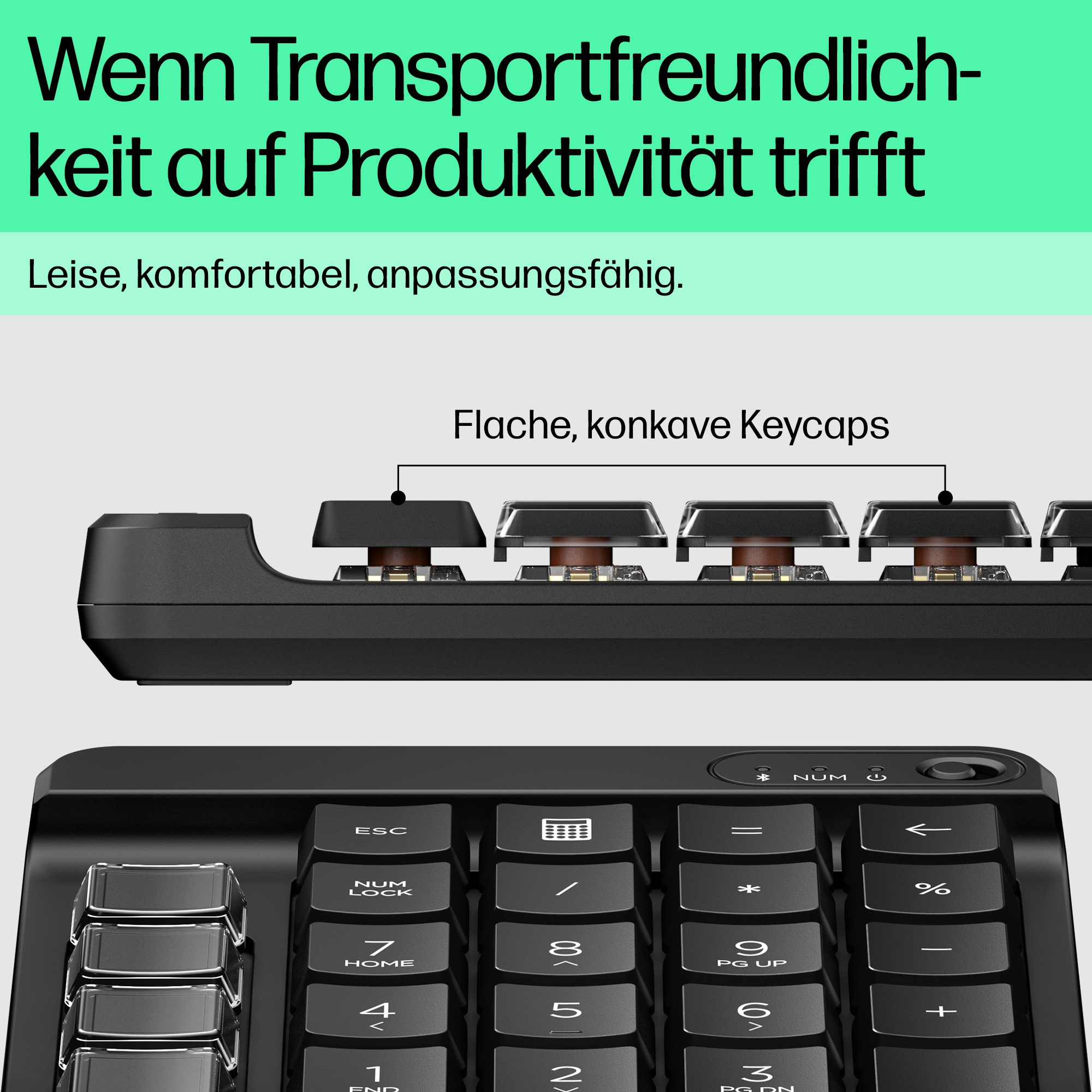 HP 435 - Tastenfeld - 9 programmierbare Tasten, geringer Tastenhub, austauschbare Tastenkappen mit Aufklebern
