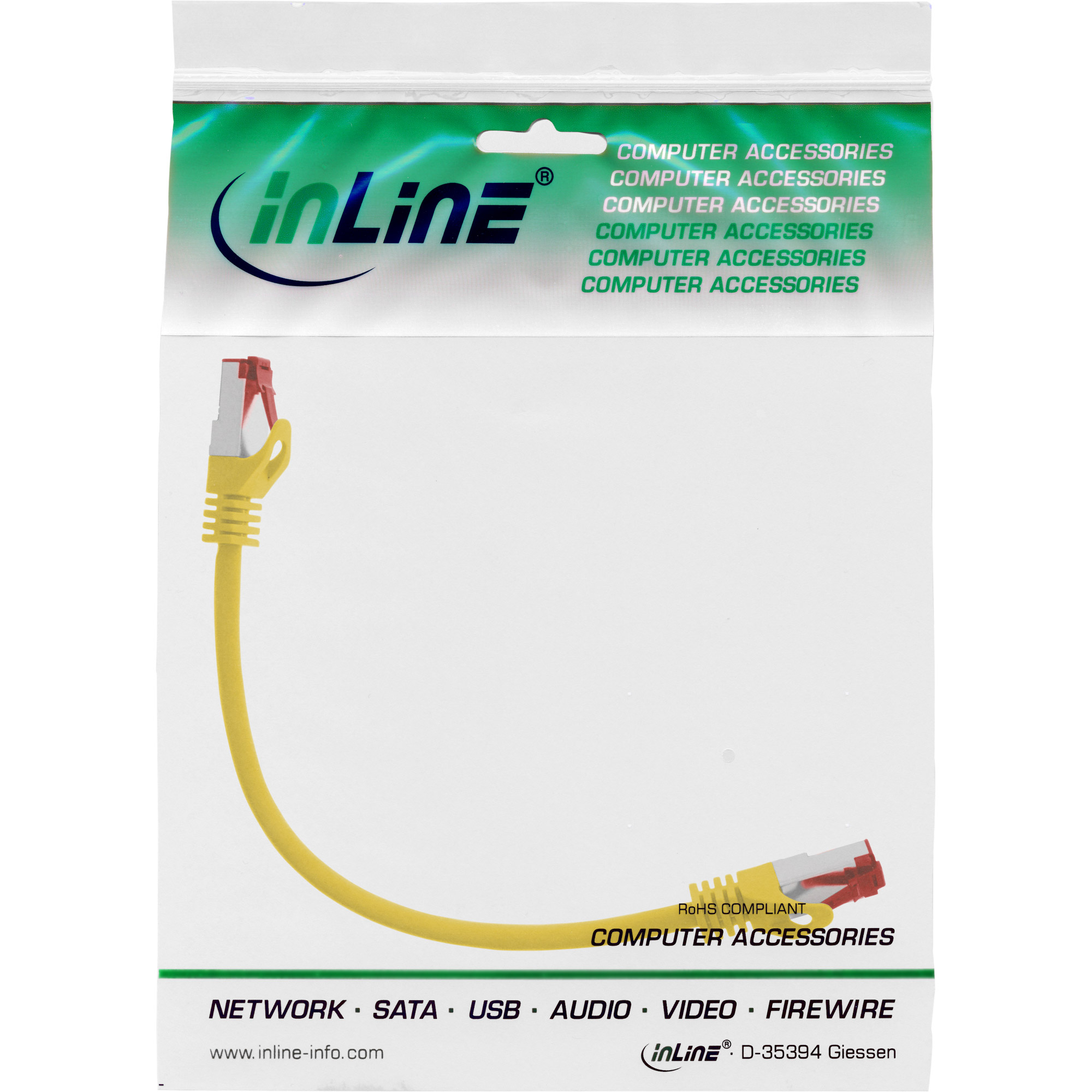 InLine Patchkabel - S/FTP (PiMf) - Cat.6 - 250MHz - PVC - CCA - gelb - 0,3m