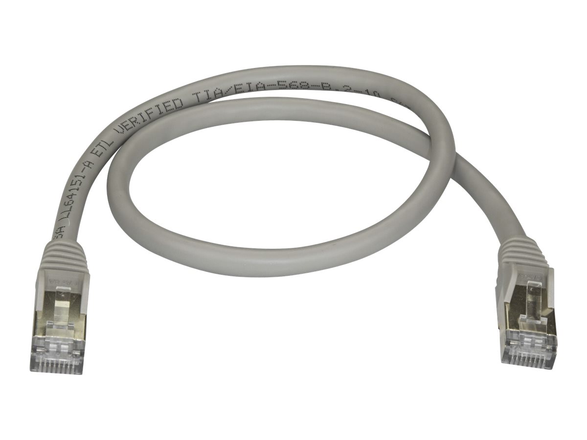 StarTech.com 50cm CAT6A Ethernet Cable, 10 Gigabit Shielded Snagless RJ45 100W PoE Patch Cord, CAT 6A 10GbE STP Network Cable w/Strain Relief, Grey, Fluke Tested/UL Certified Wiring/TIA - Category 6A - 26AWG (6ASPAT50CMGR)