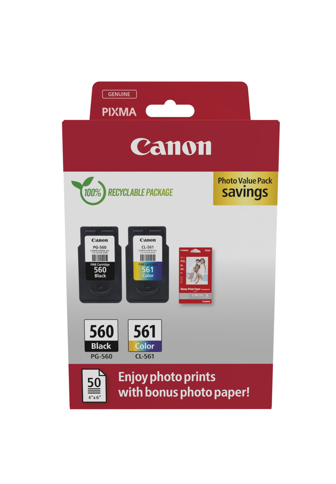 Canon PG-560/CL-561 Photo Value Pack - Glänzend - 2er-Pack - Schwarz, Farbe (Cyan, Magenta, Gelb)