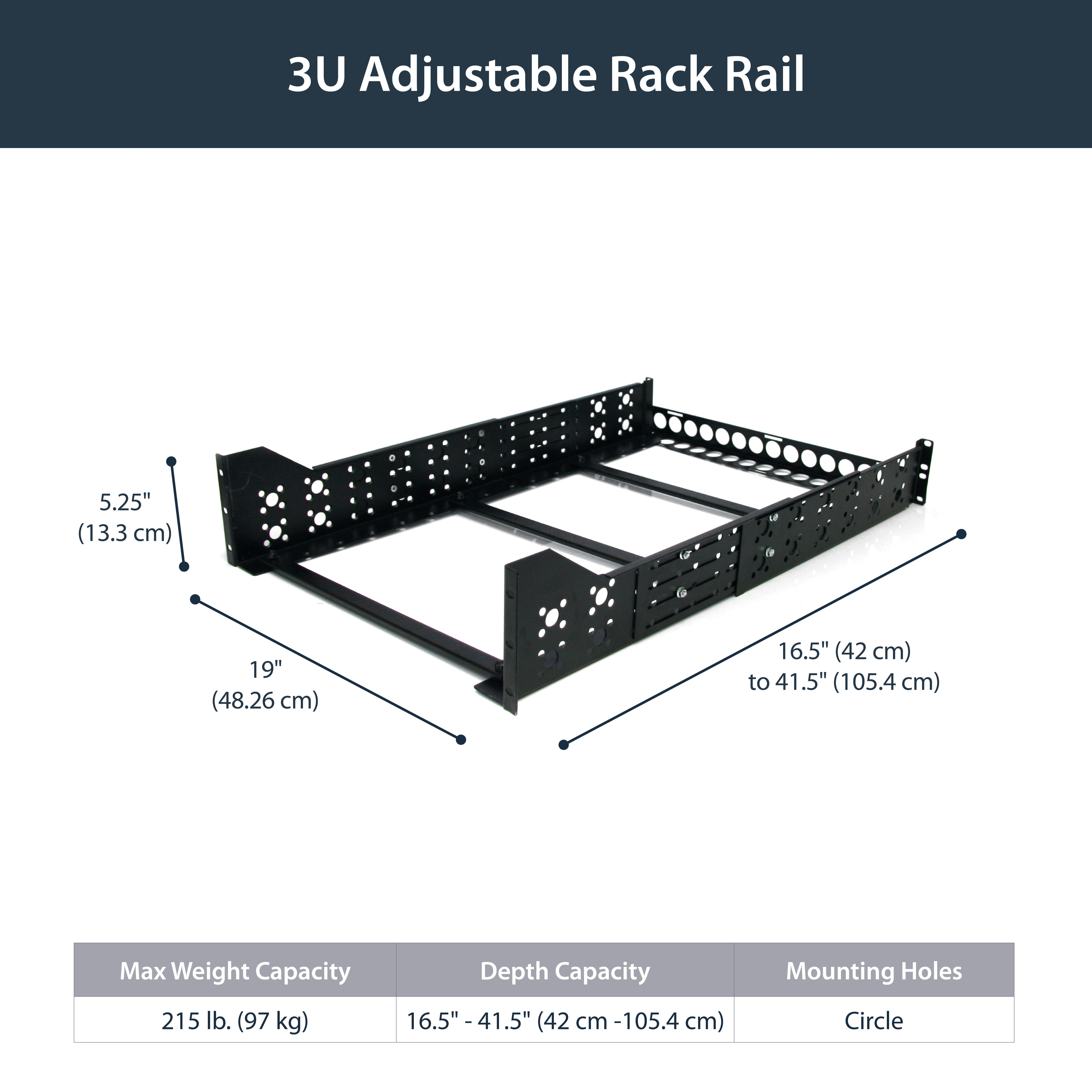 StarTech.com 3HE 19 tiefenverstellbare Universal Server Rack Schienen - Rack-Schiene - Schwarz - 3U - 48.3 cm (19")