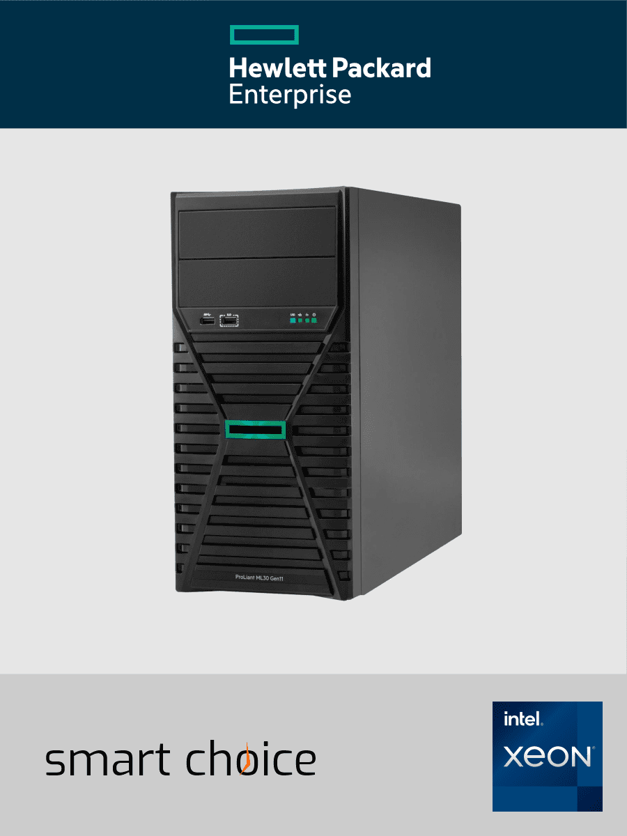 HPE ProLiant ML30 Gen11 - Server - Tower - 1 x Xeon E-2414 / 2.6 GHz - RAM: 1x 32 GB - Drive: 1x 1TB SATA - Netzteil: 1x 350W (Smart Choice)