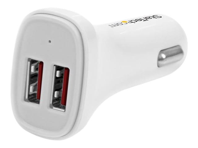 StarTech.com Dual Port USB KFZ Ladegerät - 24W/4.8 - Weiß - 2 Port USB Autoladegerät - Auto-Netzteil - 24 Watt - 4.8 A - 2 Ausgabeanschlussstellen (USB)