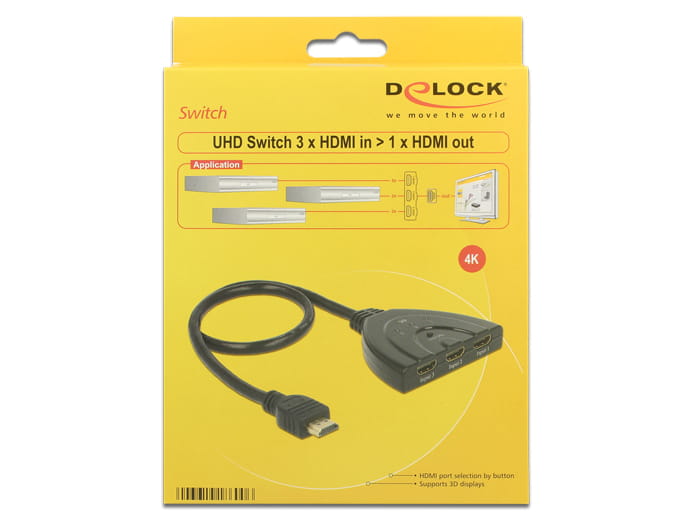 Delock HDMI UHD Switch 3 x HDMI in > 1 x HDMI out 4K