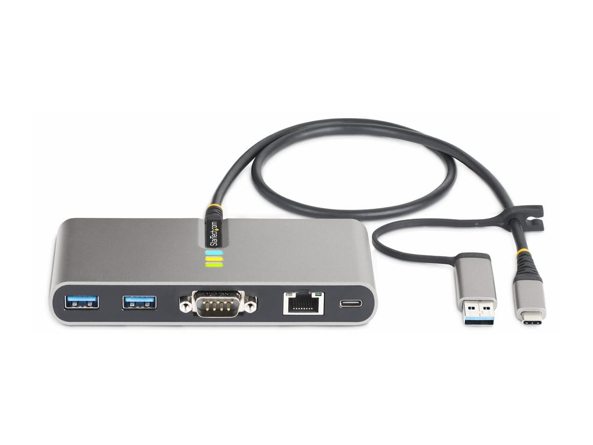 StarTech.com 2-Port USB-C/USB-A Hub with GbE and RS232 Serial, 2x USB-A