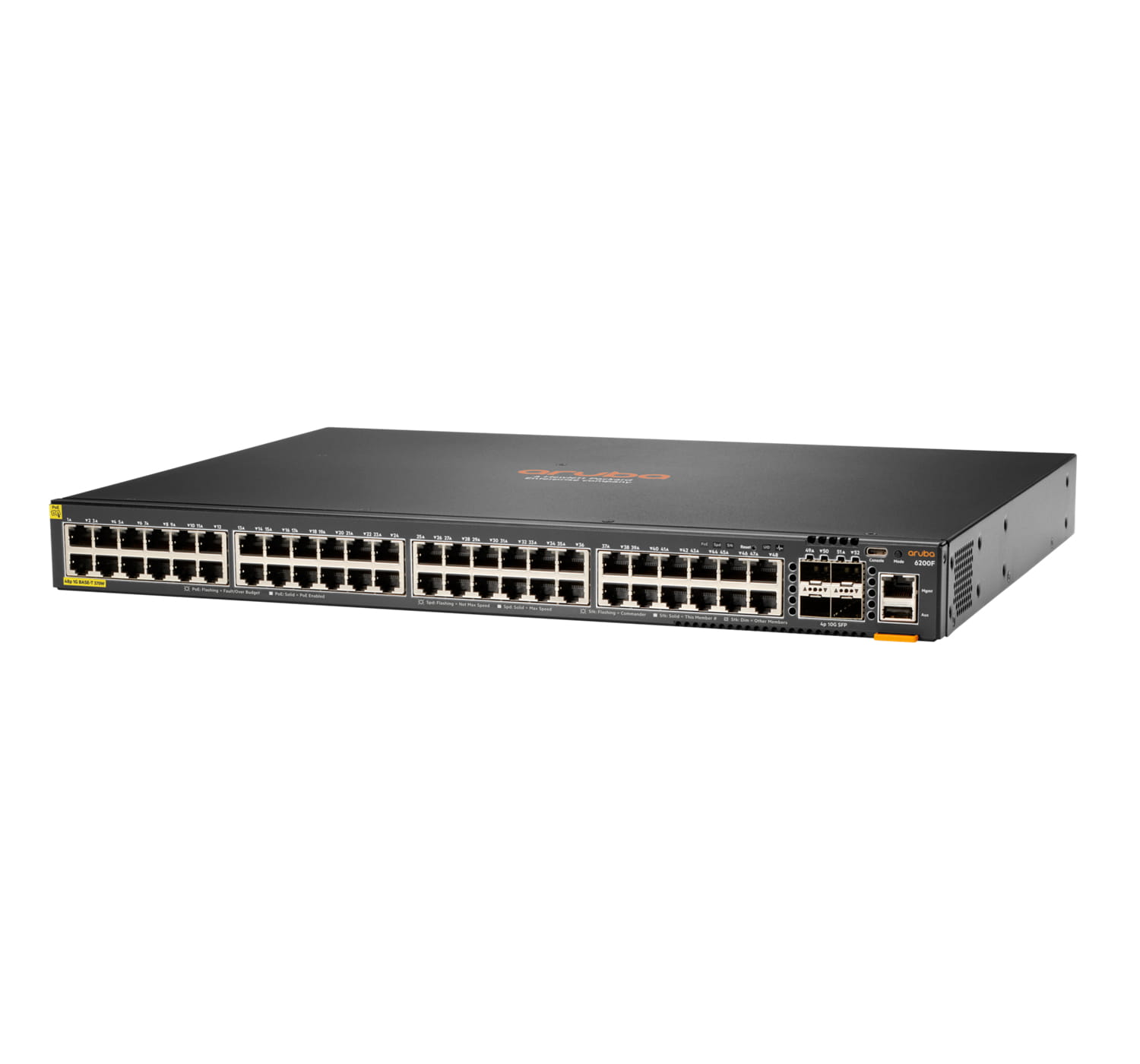 HPE Aruba Networking CX 6200F 48G Class4 PoE 4SFP+ 740W Switch - Switch - max. Stapelentfernung 10 km - L3 - managed - 48 x 10/100/1000 (PoE+)