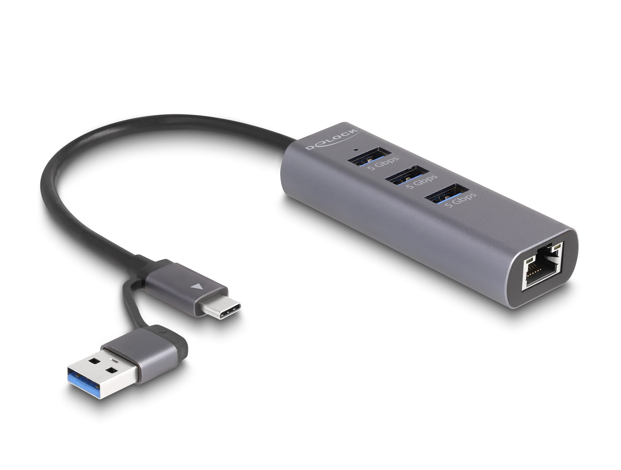 Delock Hub - 5 Gbps, with USB Type-C or USB Type-A connector, in metal case