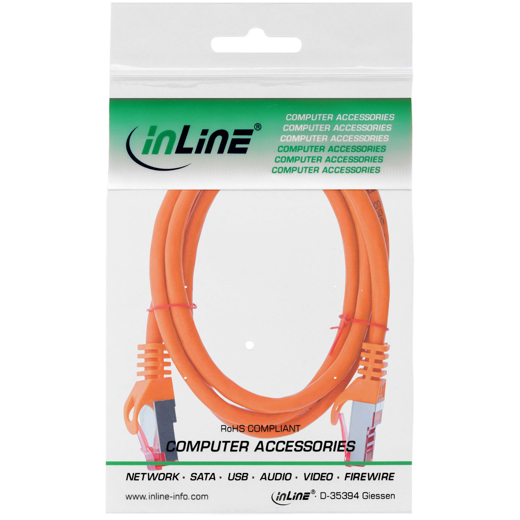 InLine Patchkabel - S/FTP (PiMf) - Cat.6 - 250MHz - PVC - Kupfer - orange - 1m