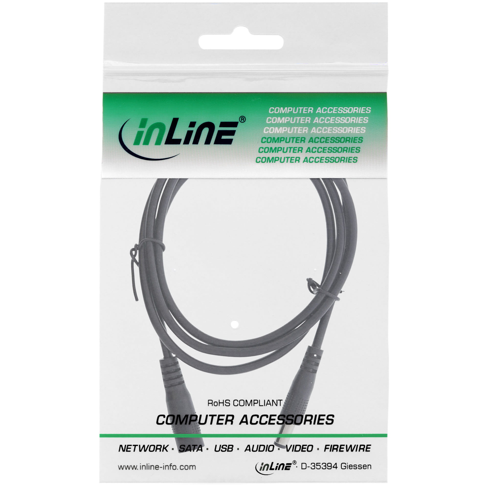 InLine DC Verlängerungskabel - DC Stecker/Buchse 5,5x2,1mm - AWG 18 - schwarz 0,5m