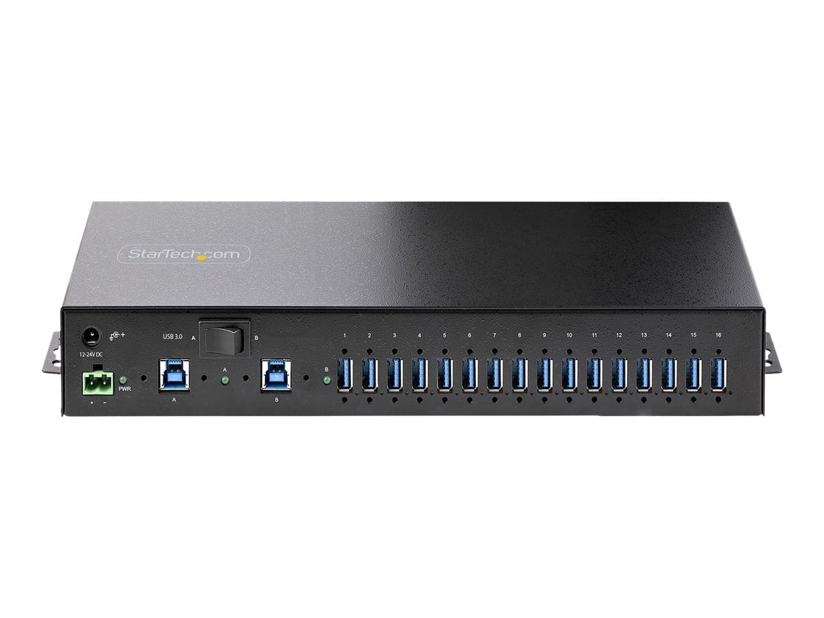 StarTech.com 16-Port Industrial USB 3.0 Hub 5Gbps, Metal, DIN/Surface/Rack Mountable, ESD Protection, Terminal Block Power, up to 120W Shared USB Charging, Dual-Host Hub/Switch (5G16AINDS-USB-A-HUB)