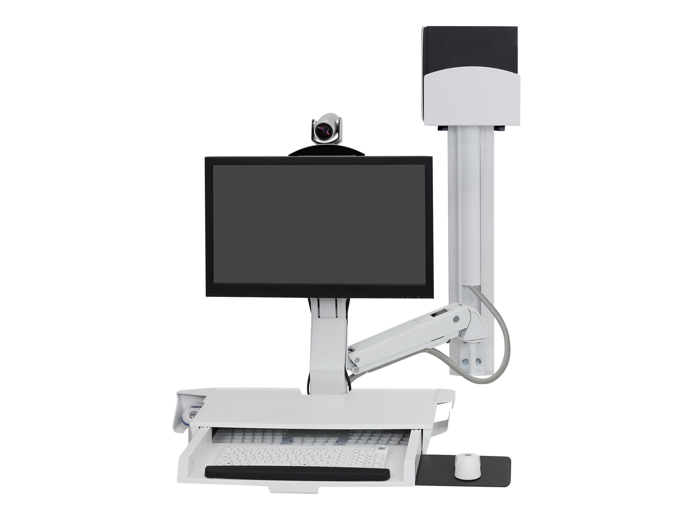 Ergotron SV Combo System with Worksurface & Pan, Small CPU Holder - Befestigungskit (CPU-Halter, Handgelenkkissen, Wandmontagehalterung, Schienenmontage Halterungsset, Mausablage zum Herausziehen, Monitorhalterung, Ablage für Barcode-Scanner und Maus, C