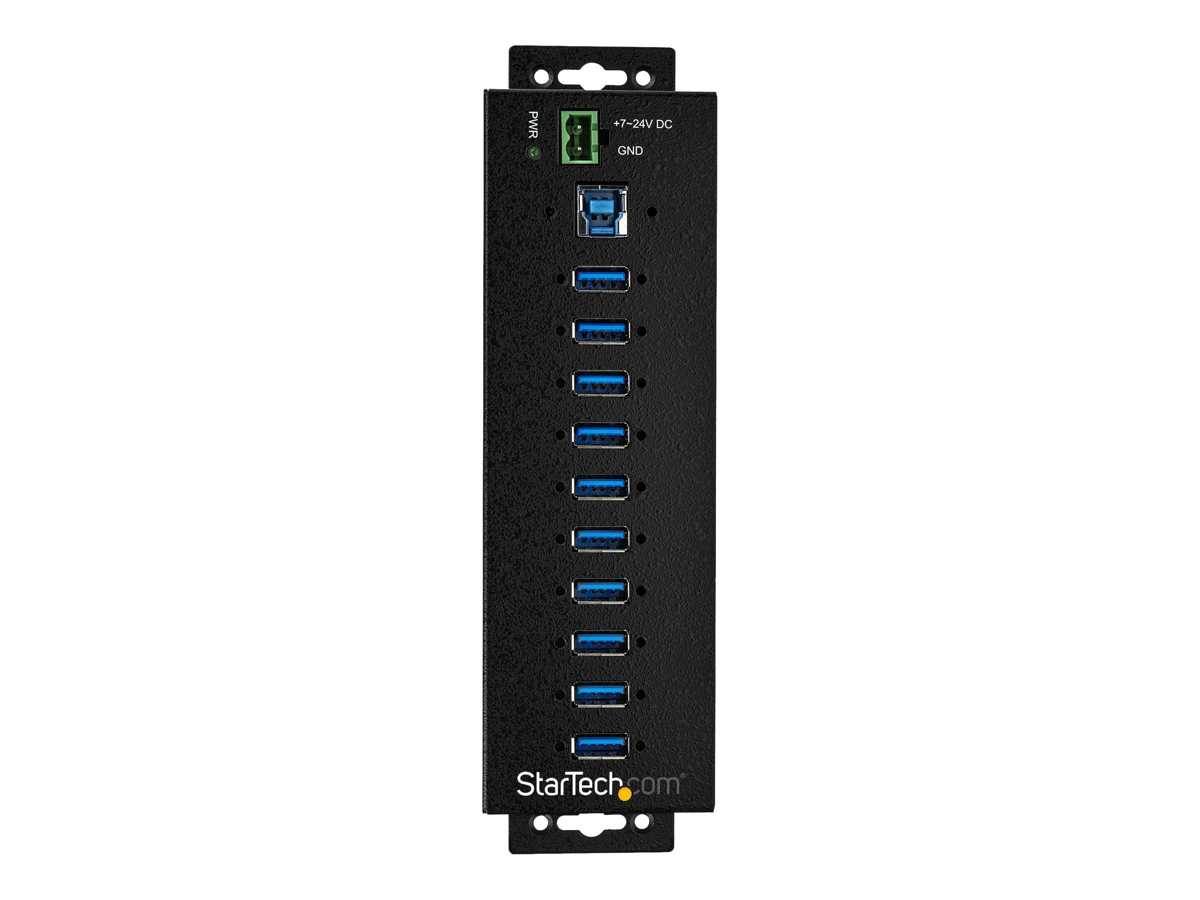 StarTech.com HB30A10AME USB 3.0 Hub (10-Port, Din-Rail,  Industrielle Anwendung, externes Netzteil, Uberspannungsschutz, ESD, 350 W, 15 kV)