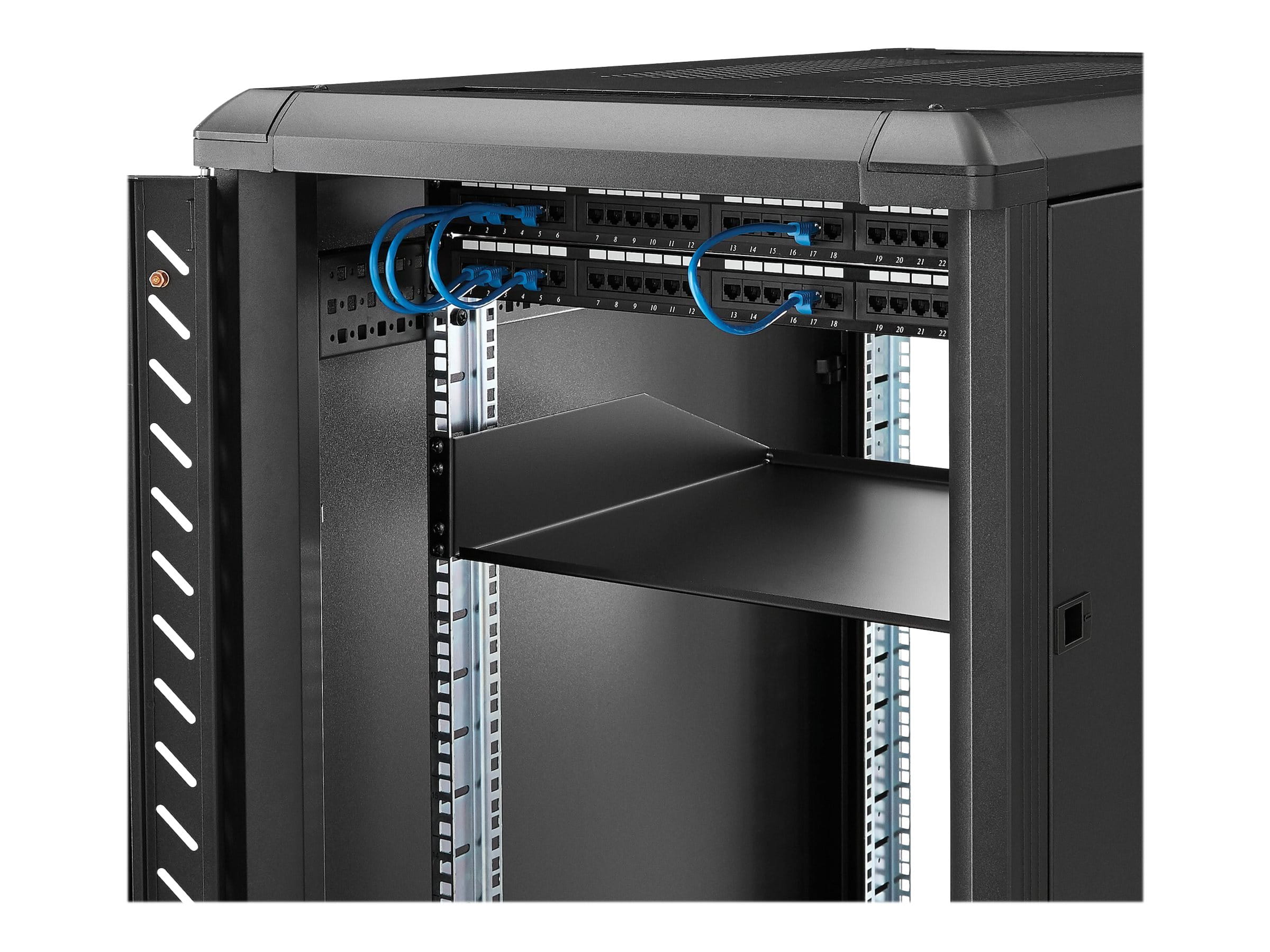 StarTech.com 2 HE 19 Fest montierbarer Schwerlast Fachboden für Server Rack/ Schrank bis 56 Kg - Fachboden für Serverschrank 45cm Tief - Rack - Regal - Schwarz - 2U - 48.3 cm (19")