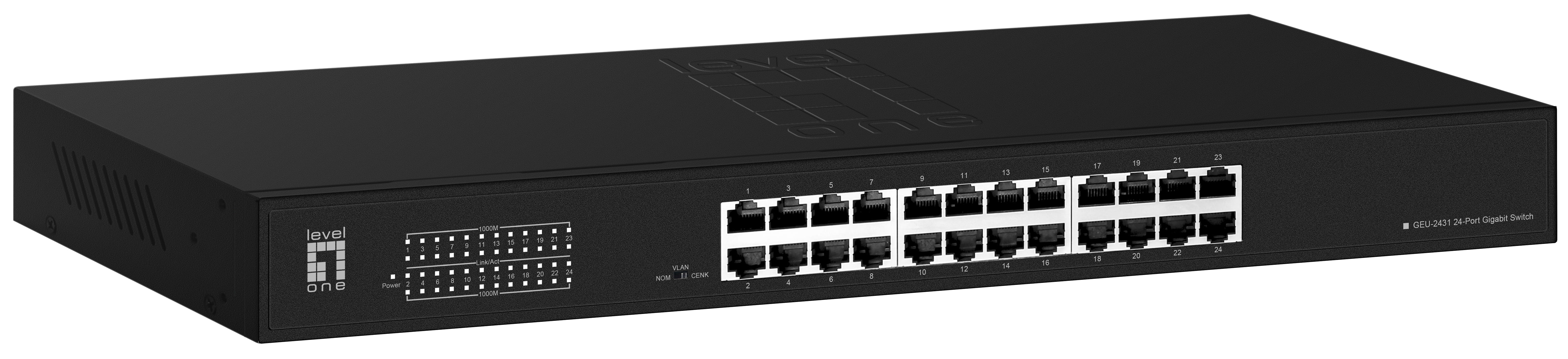 LevelOne Switch 24x GE GEU-2431 19\" Rack Mount Kit, Unmanaged, Gigabit Ethernet (10/100/1000), Vollduplex, Rack-Einbau, 1U