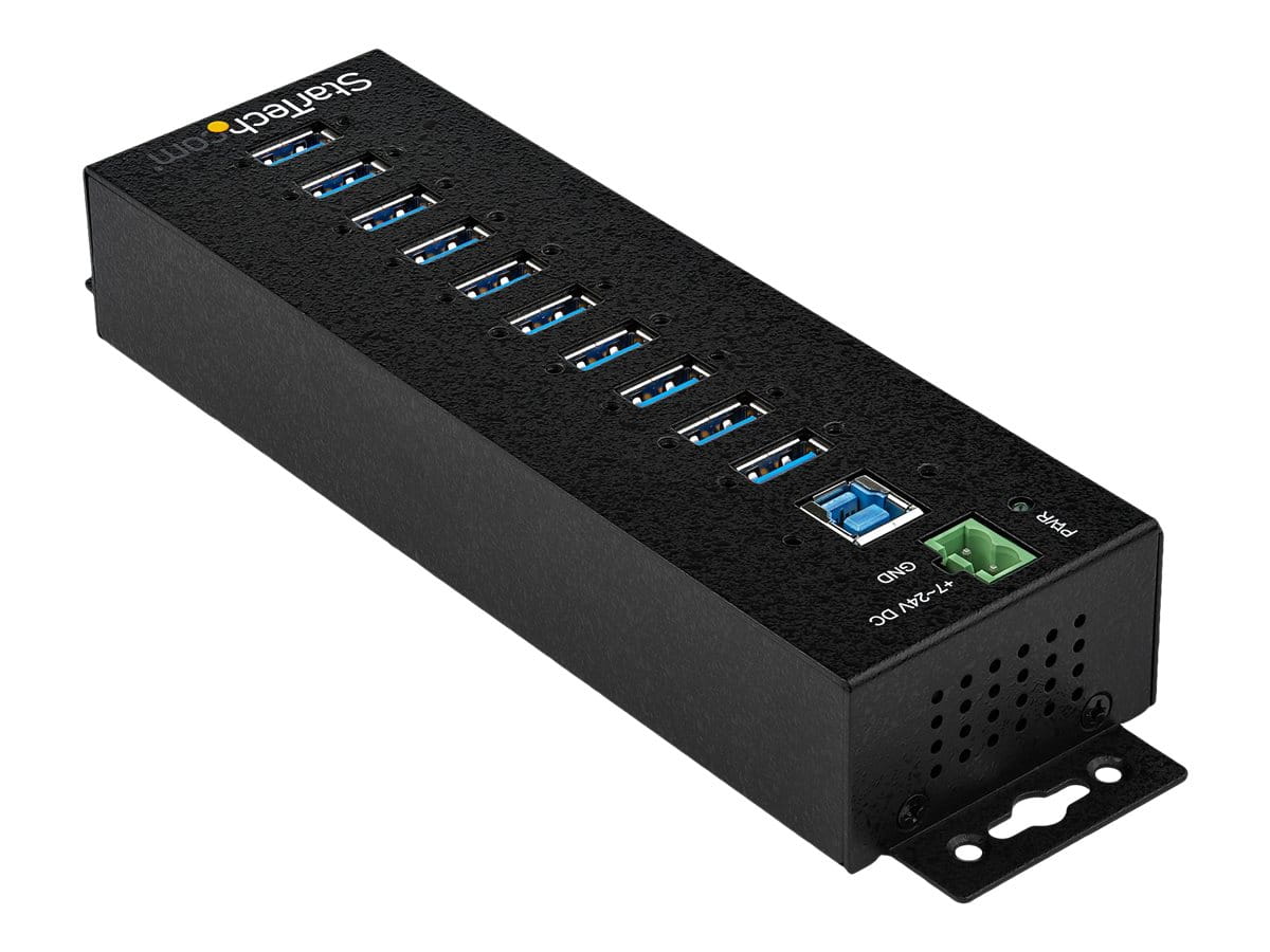 StarTech.com HB30A10AME USB 3.0 Hub (10-Port, Din-Rail,  Industrielle Anwendung, externes Netzteil, Uberspannungsschutz, ESD, 350 W, 15 kV)