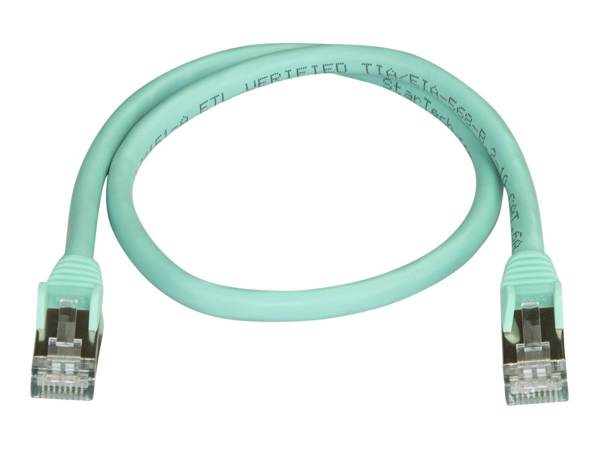 StarTech.com 50cm CAT6A Ethernet Cable, 10 Gigabit Shielded Snagless RJ45 100W PoE Patch Cord, CAT 6A 10GbE STP Network Cable w/Strain Relief, Aqua, Fluke Tested/UL Certified Wiring/TIA - Category 6A - 26AWG (6ASPAT50CMAQ)