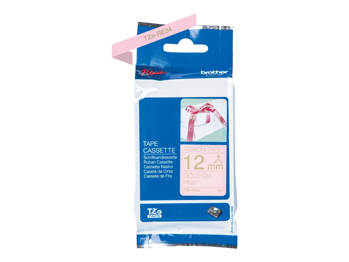 Brother TZe-RE34 - Gold auf Pink - Rolle (1,2 cm x 4 m)