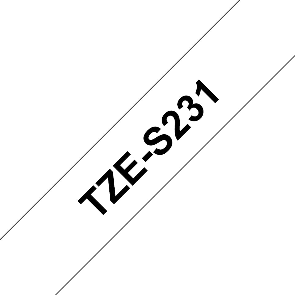 Brother TZe-S231 - Extra starker Klebstoff - Schwarz auf Weiß - Rolle (1,2 cm x 8 m)