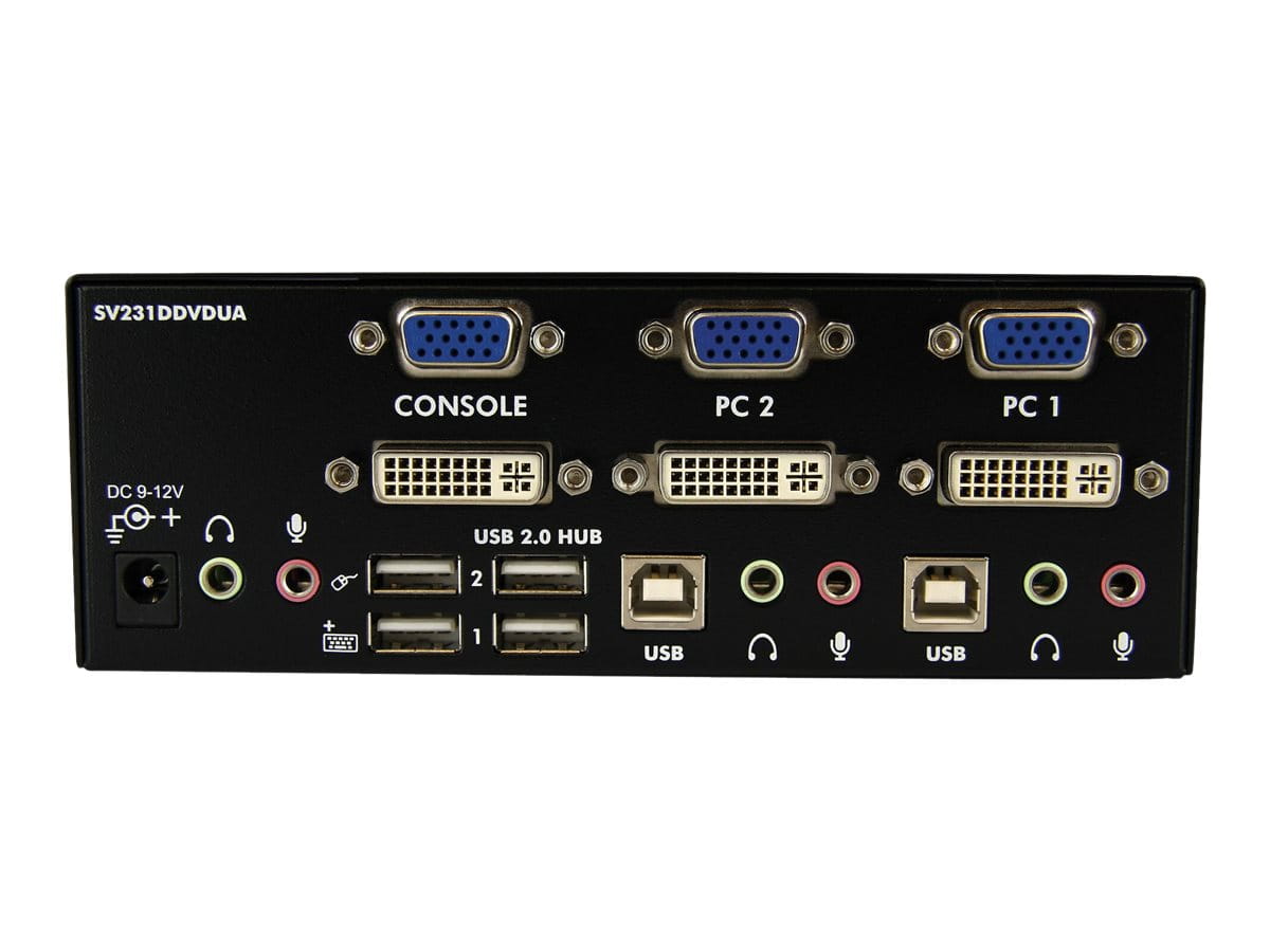 StarTech.com Dual DVI VGA 2 Port Monitor Audio Switch 2-fach KVM Umschalter USB 2.0 1920x1200 - 2 x USB 2.0 4 x DVI-I 4 x Klinke (Buchse)