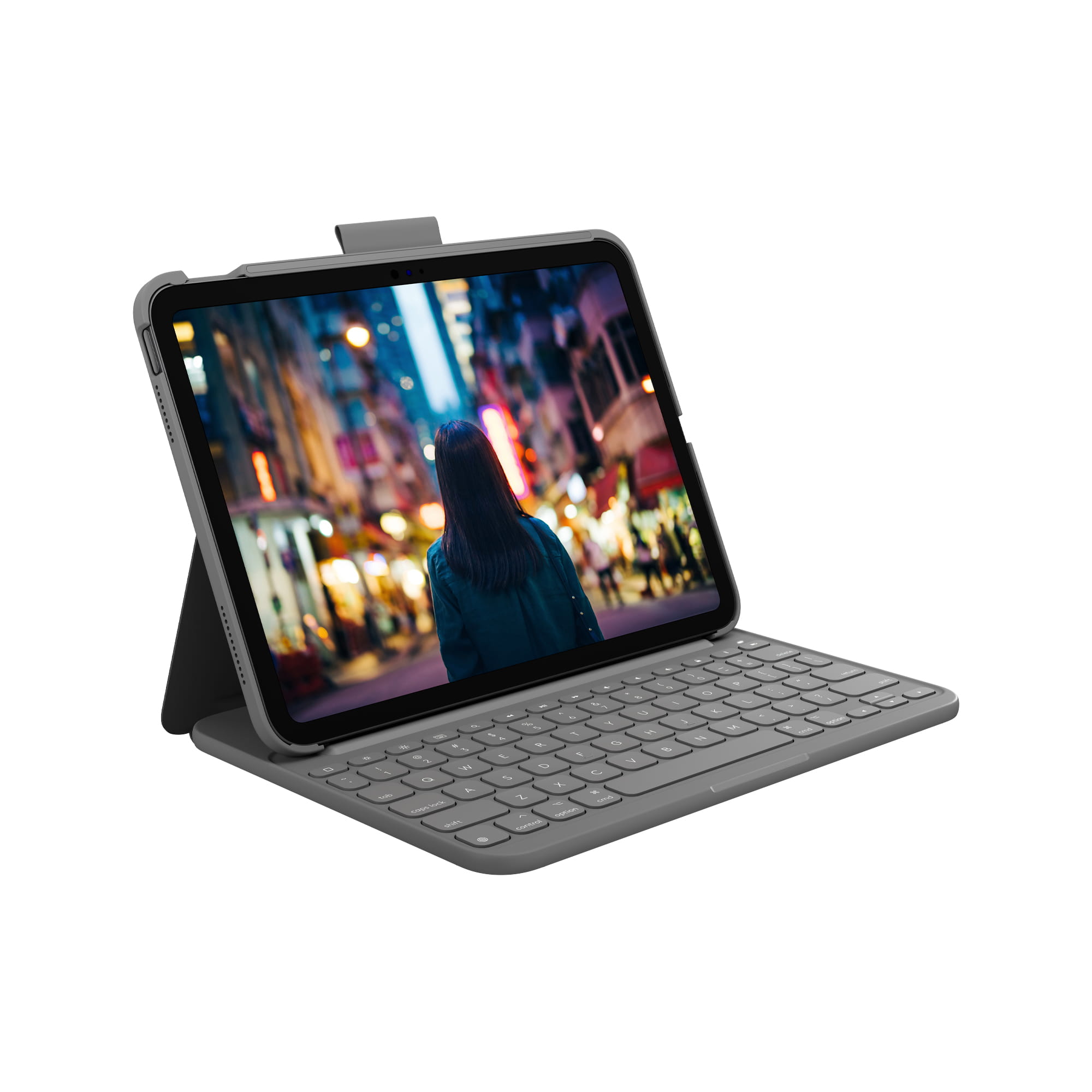 Logitech Slim Folio - Tastatur und Foliohülle - kabellos - Bluetooth LE - QWERTZ - Schweiz - Oxford Gray - für Apple 10.9-inch iPad (10. Generation)