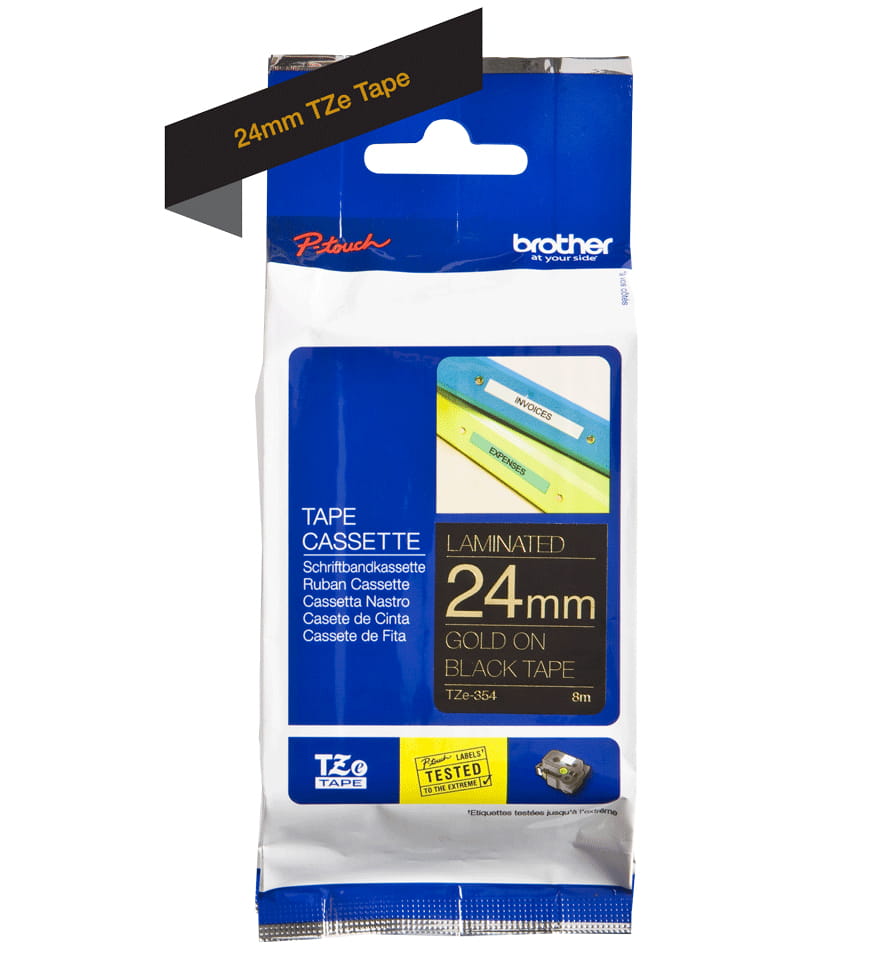 Brother TZe-354 - Selbstklebend - gold auf schwarz - Rolle (2,4 cm x 8 m)