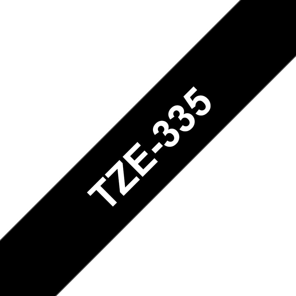 Brother TZe-335 - Standard-Klebstoff - Weiß auf Schwarz - Rolle (1,2 cm x 8 m)