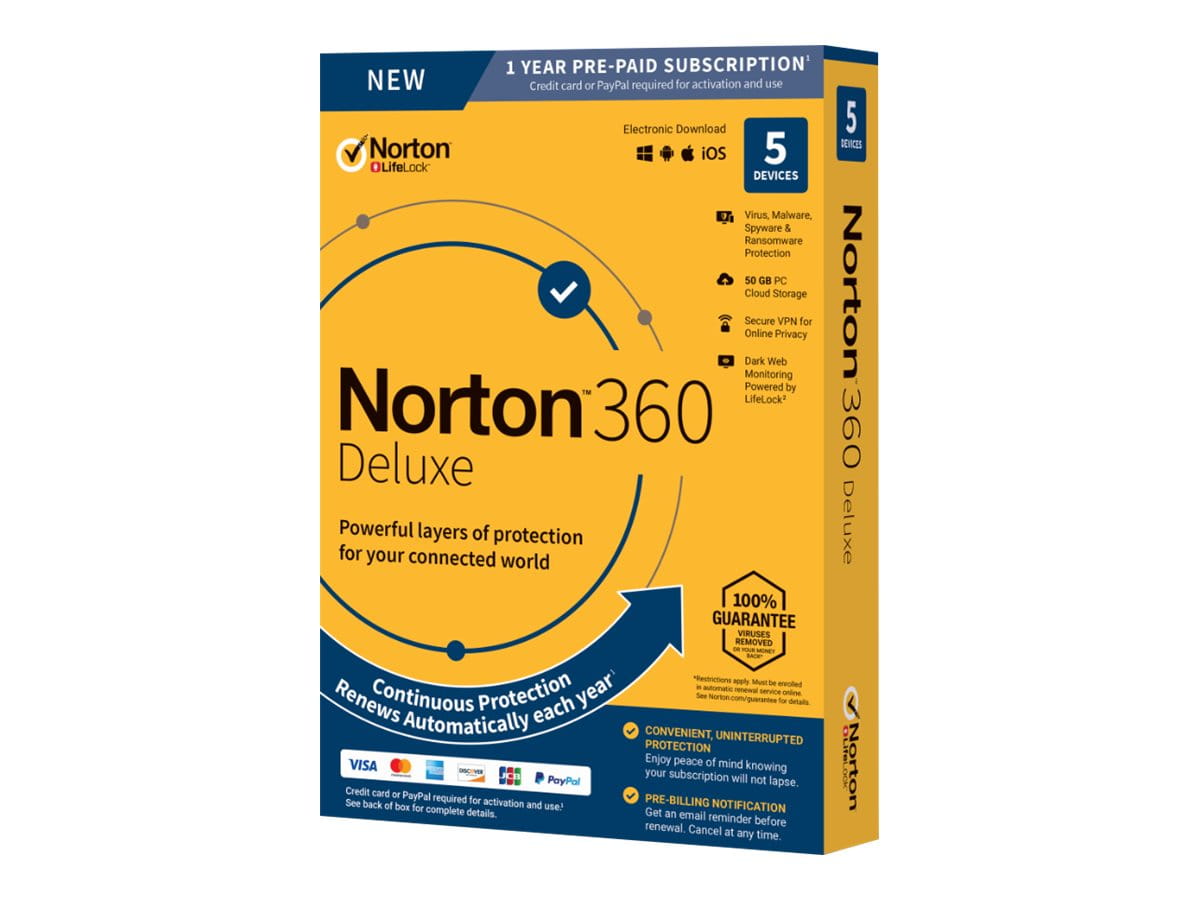 Norton 360 Deluxe - Box-Pack (1 Jahr) - 5 Peripheriegeräte, 50 GB Cloud-Speicherplatz