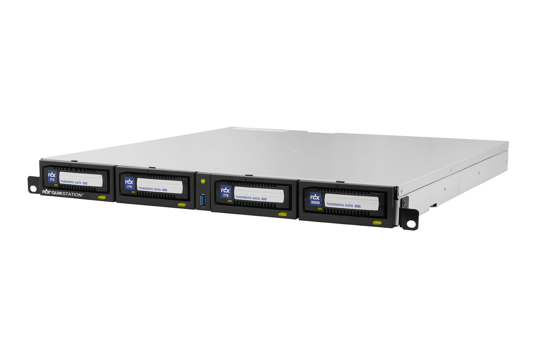 Overland-Tandberg RDX QuikStation 4 RM, 4-Bay, 4x 1Gb Ethernet, Wechselplatten Array, 1U rackmount, Speicher-Array, RDX-Kartusche, RDX, FCC Class B, CE, TÜV-GS, cTÜVus, RCM, VCCI, KCC Class A, CAN ICES-3 (B)/NMB-3(B), 20 TB, 400 MB/s