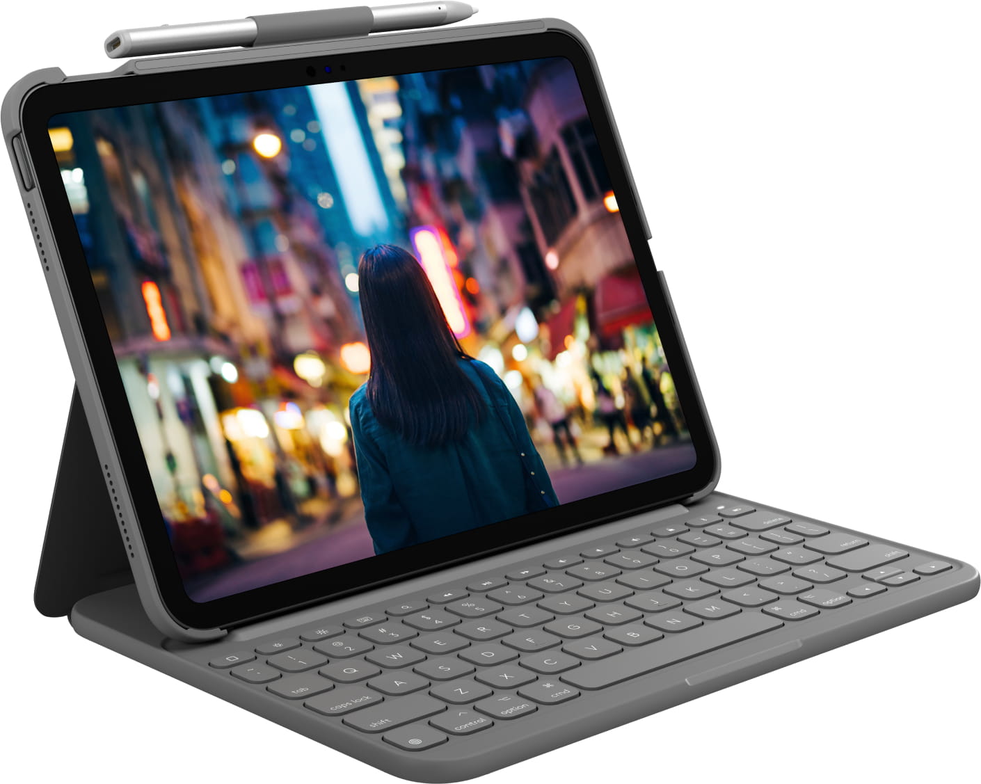 Logitech Slim Folio - Tastatur und Foliohülle - kabellos - Bluetooth LE - QWERTY - GB - Oxford Gray - für Apple 10.9-inch iPad (10. Generation)