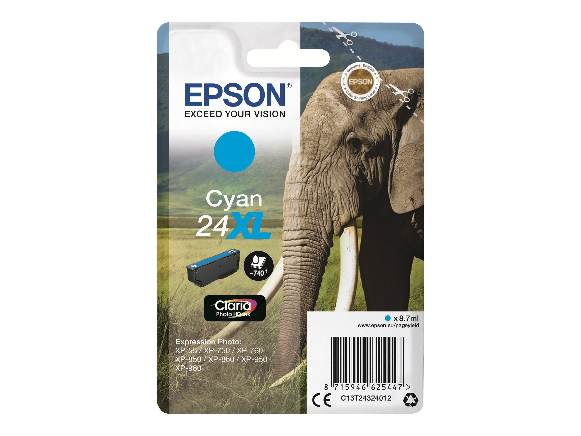 Epson 24XL - 8.7 ml - XL - Cyan - Original - Blister mit RF-Alarm