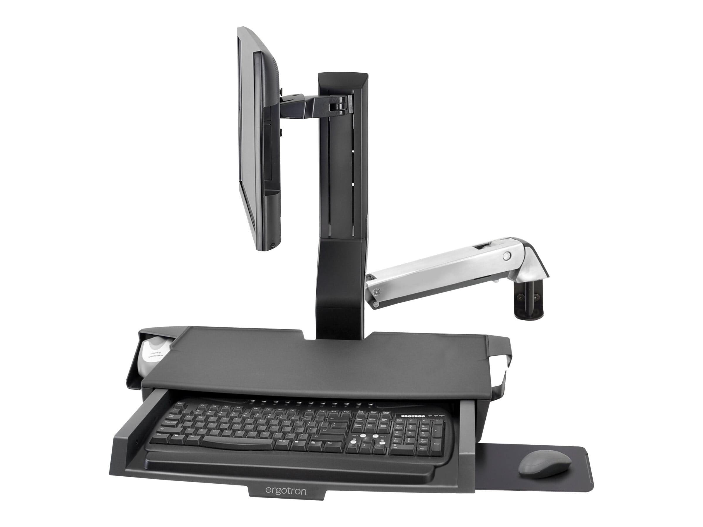 Ergotron Sit-Stand Combo Arm - Befestigungskit (Handgelenkkissen, Wandmontagehalterung, Display-Halterung, Schienenmontage Halterungsset, Mausablage zum Herausziehen, Combo Schwenkarm, Arbeitsfläche mit Tastaturablage, Scanner- und Maushalter)