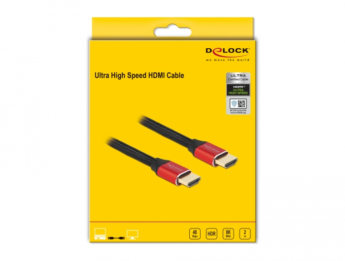 Delock Ultra High Speed - HDMI-Kabel - HDMI männlich zu HDMI männlich - 2 m - Dreifachisolierung - Rot - hauchvergoldete Kontakte, unterstützt 8K 60 Hz (7680 x 4320)