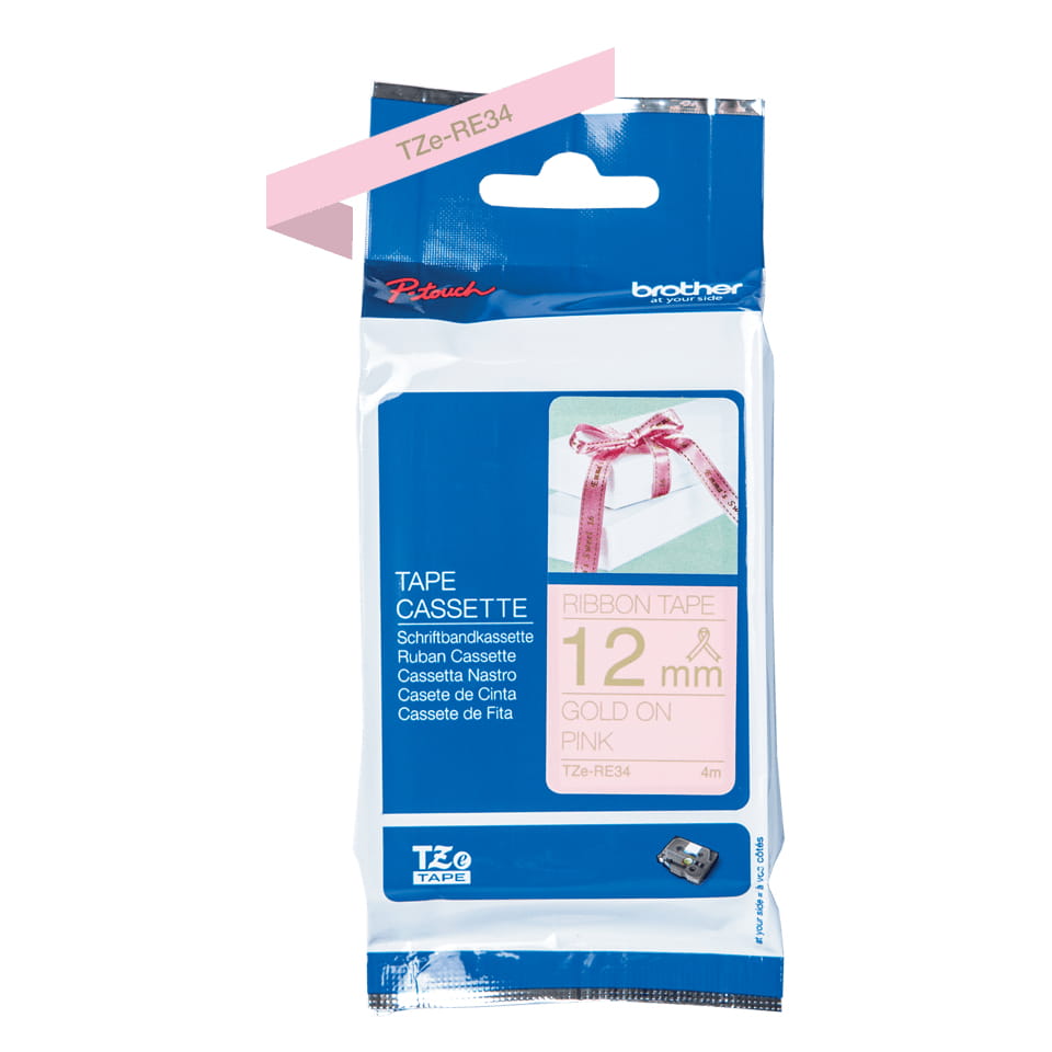 Brother TZe-RE34 - Gold auf Pink - Rolle (1,2 cm x 4 m)