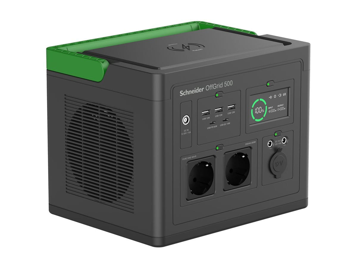 APC Schneider OffGrid 500 - Tragbares kraftwerk - LCD, Lithium-Ionen, 2 CEE 7/3 Schuko-Steckdosen, Sinuswelle, 3 USB-A, 2 USB-C, kabelloses Ladegerät