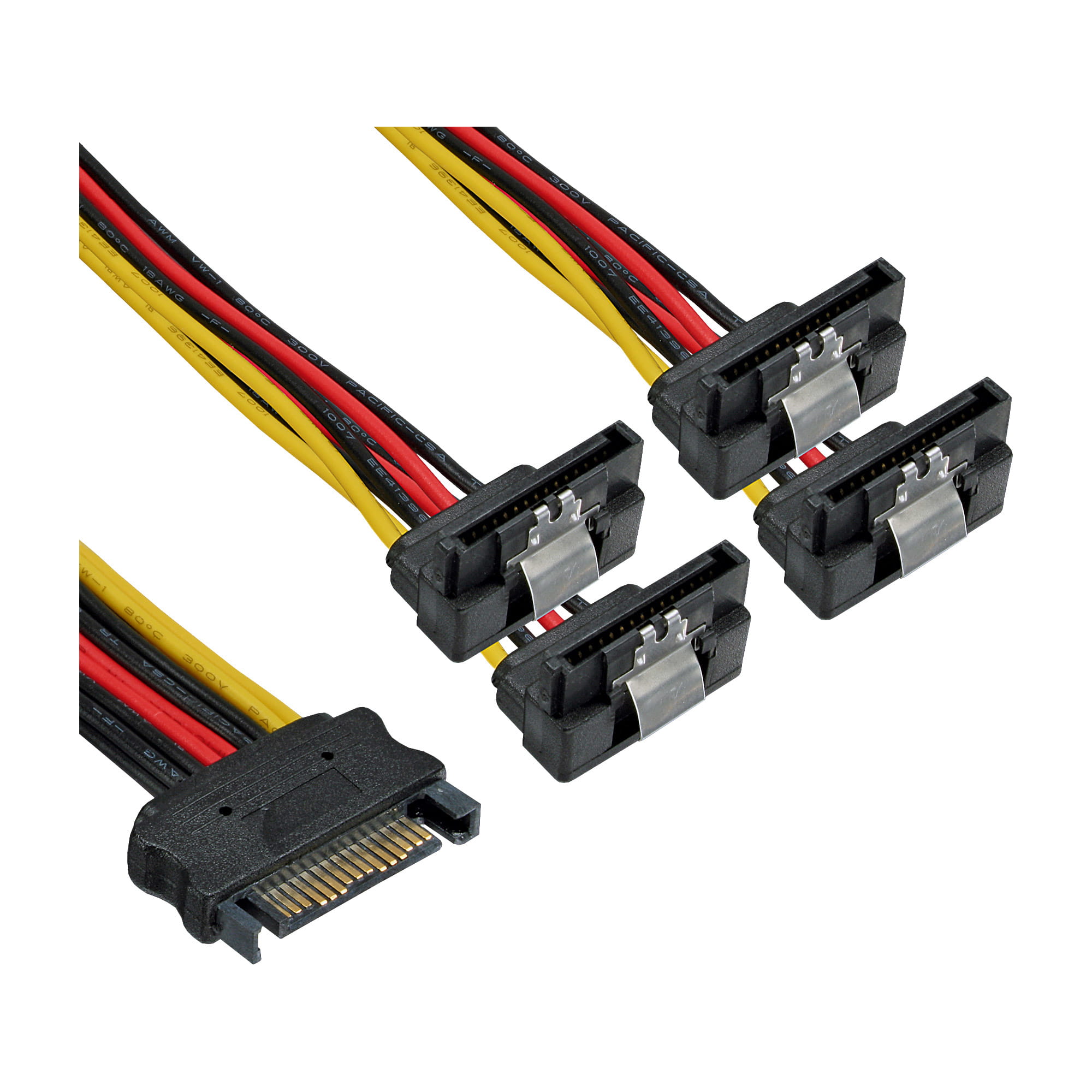 InLine SATA Strom-Y-Kabel - SATA BU/4x SATA ST gew. - m. Laschen - 0,15m