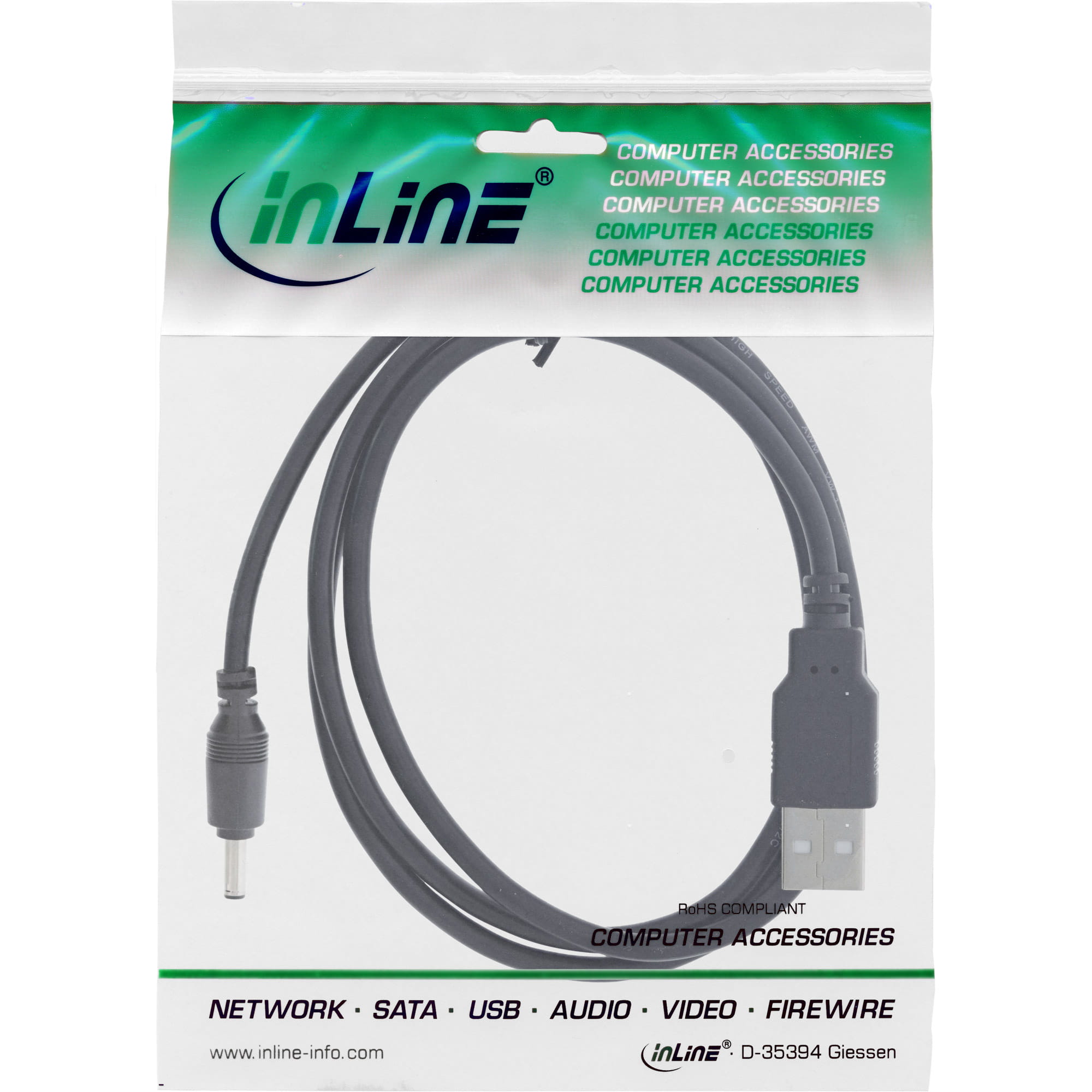 InLine USB DC Stromadapterkabel - USB A Stecker zu DC 4,0x1,70mm Hohlstecker
