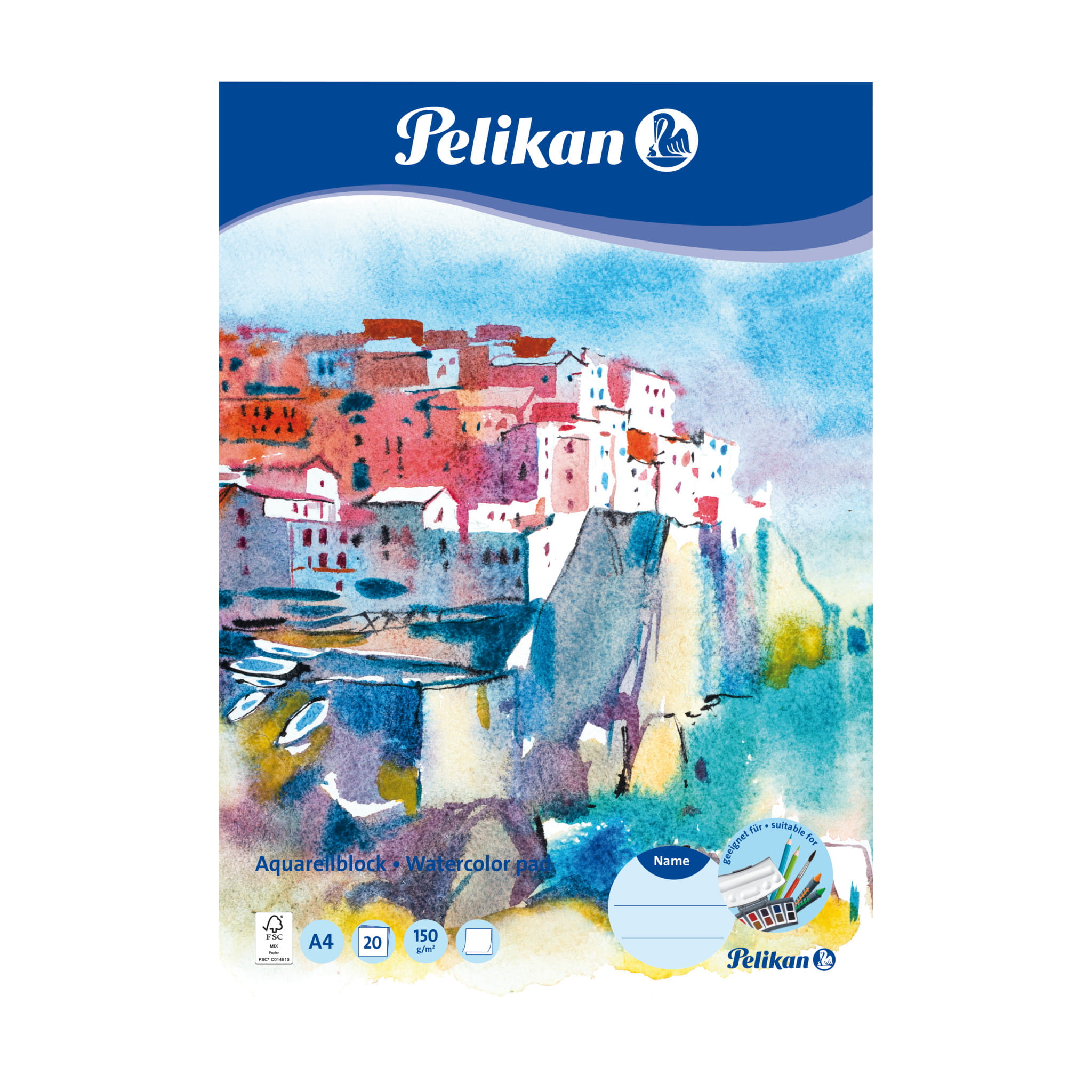 Pelikan Aquarellblock A4, Kunstdruckpapierblock, 150 g/m², 20 Blätter