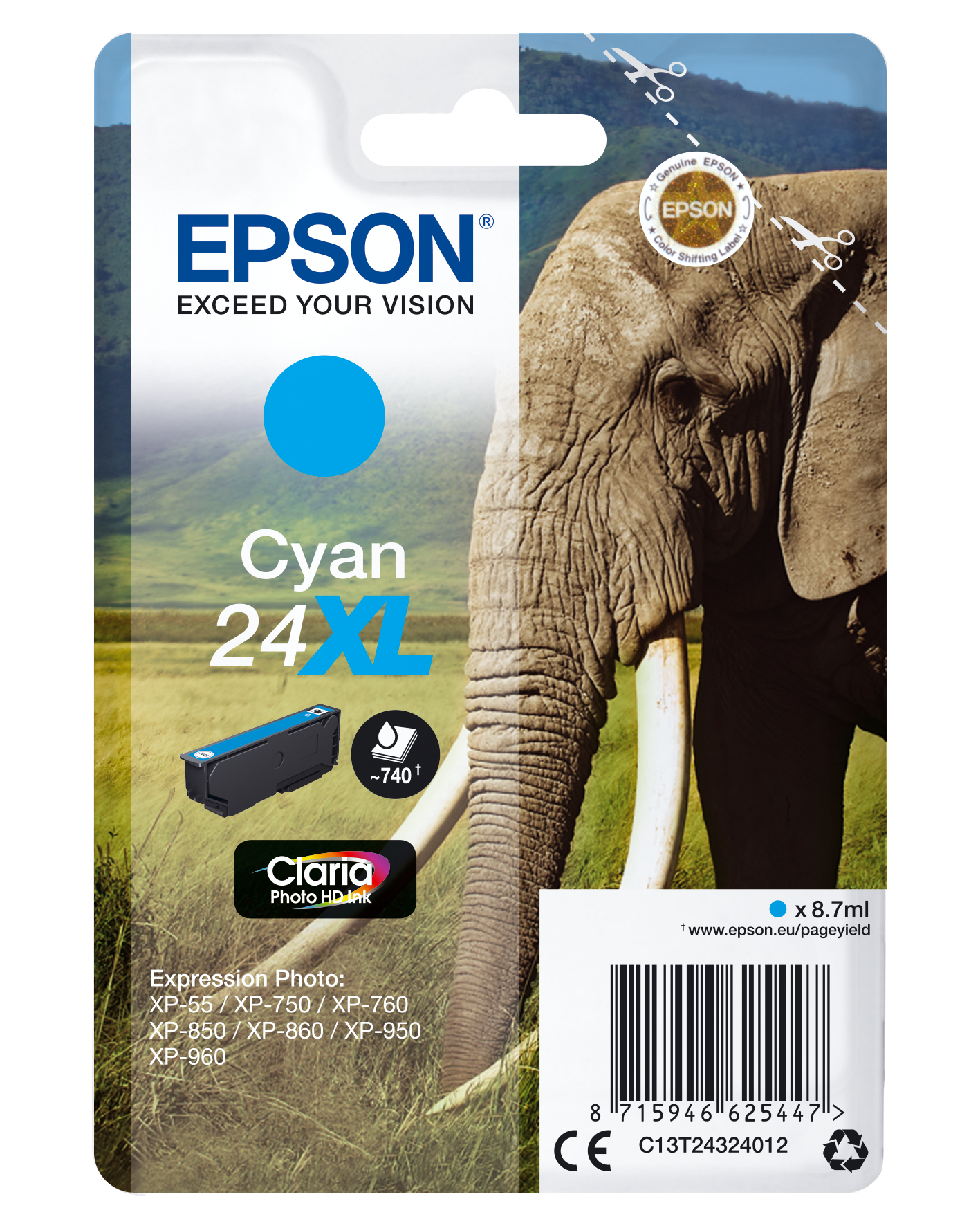 Epson 24XL - 8.7 ml - XL - Cyan - Original - Blister mit RF-Alarm