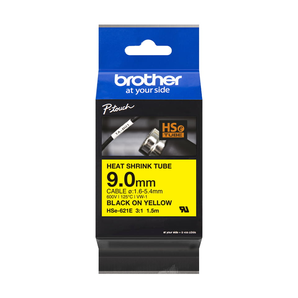 Brother HSe-621E - Schwarz auf Gelb - Roll (0,9 cm x 1,5 m)