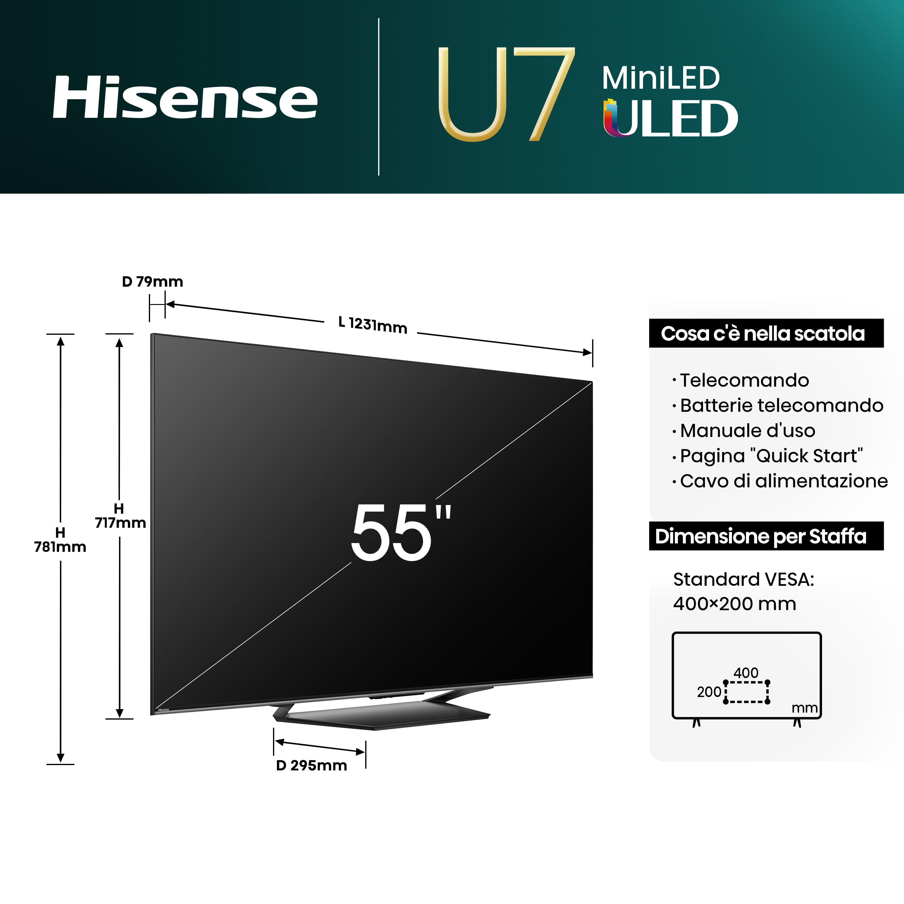 Hisense 55U7NQ - 139 cm (55") Diagonalklasse U7NQ Series LCD-TV mit LED-Hintergrundbeleuchtung - ULED Mini LED - Smart TV - VIDAA - 4K UHD (2160p)