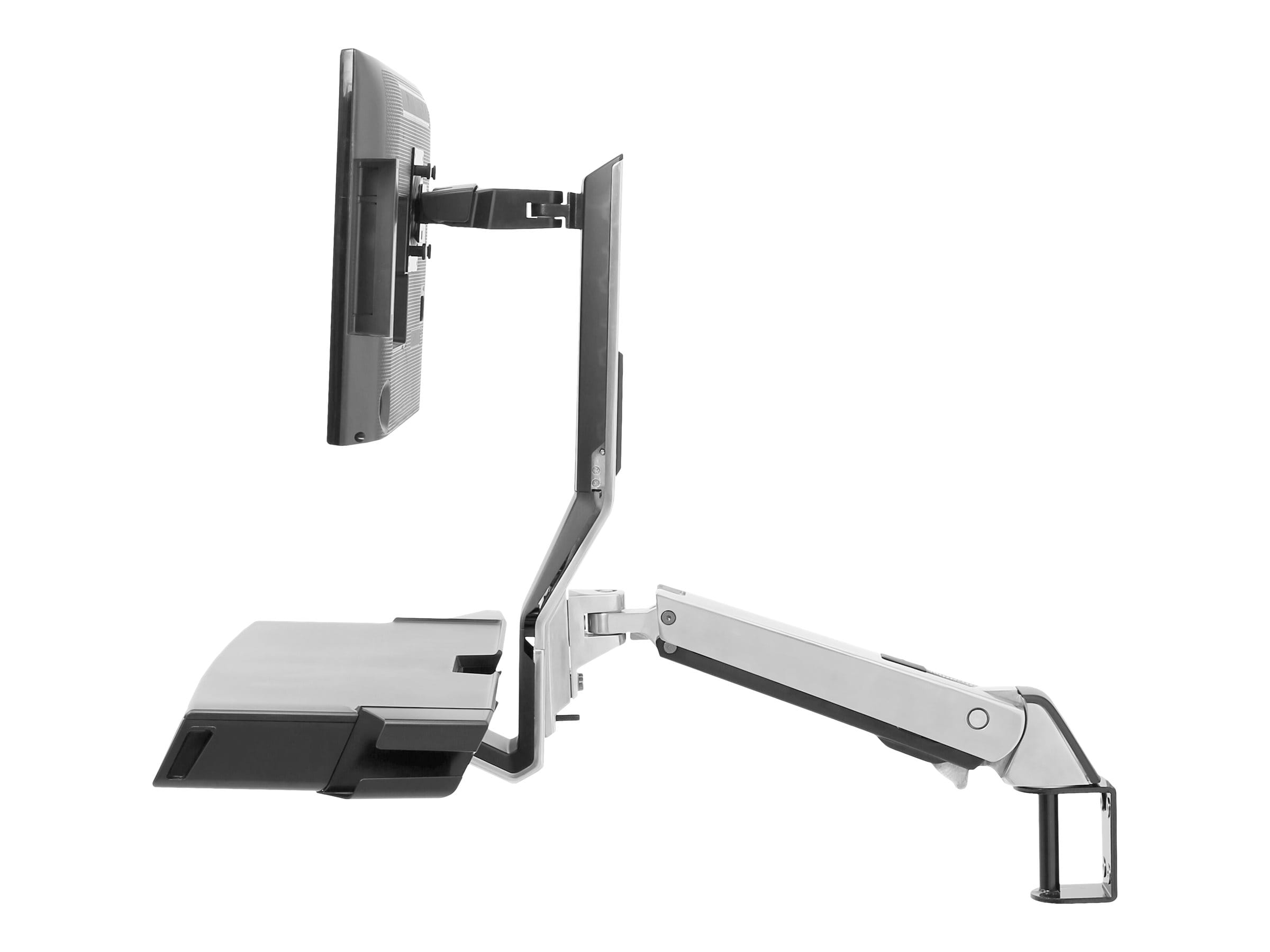 Ergotron Sit-Stand Combo Arm - Befestigungskit (Handgelenkkissen, Wandmontagehalterung, Display-Halterung, Schienenmontage Halterungsset, Mausablage zum Herausziehen, Combo Schwenkarm, Arbeitsfläche mit Tastaturablage, Scanner- und Maushalter)