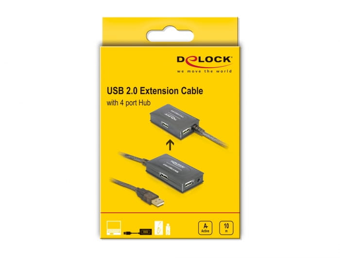 Delock USB 2.0 Extension Cable 10 m active with 4 port Hub